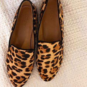 J Crew Calf Hair Loafers Women's Leopard NEW Size 9
